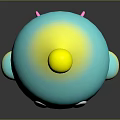 Cute Turquoise Character With Yellow Gradient Top Small Ball On Head And Black Eyes