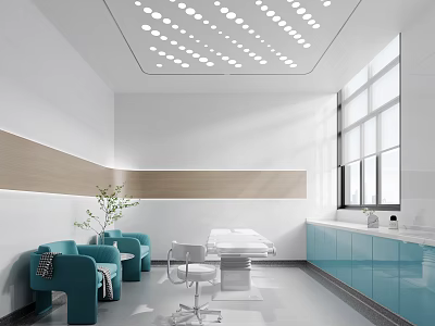Modern Hospital Outpatient Clinic Interior With Blue Chairs And Examination Table 3d model