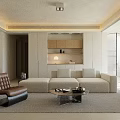 Modern Living and Dining Room Interior With Sofa TV Dining Table And Large Window
