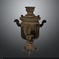 Traditional Decorative Brass Samovar With Dual Handles And Red Accents For Household Use
