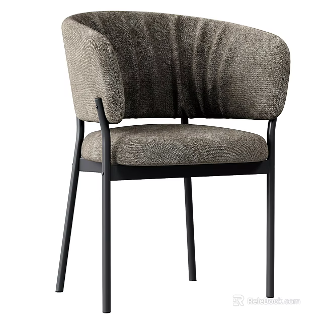 Modern Accent Chair With Textured Fabric Upholstery Curved Backrest Padded Seat And Black Metal Legs 3d model 