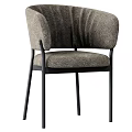 Modern Accent Chair With Textured Fabric Upholstery Curved Backrest Padded Seat And Black Metal Legs