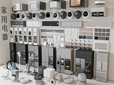 Home Interior With Household Appliances Display Including Modern Refrigerator And Freezer Models 3d model