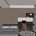 Modern Minimalist Tatami Bedroom Interior With Wooden Cabinets Desk And Chair