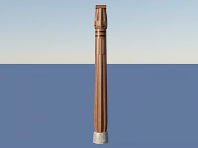 Decorative Wooden Pillar With Intricate Carvings And Stone Base Structure Design 3d model