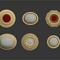 Elegant Jewelry Pieces With Golden Frames Red Gemstones And White Pearls