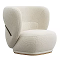 Modern Beige Fabric Single Sofa With Curved Armrests And Wooden Accents