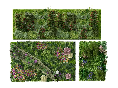 Decorative Green Wall Design With Various Plants And Colorful Flower Accents 3d model