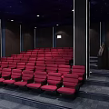 Modern Cinema Interior With Red Seats Large Screen Starry Ceiling And Movie Projection