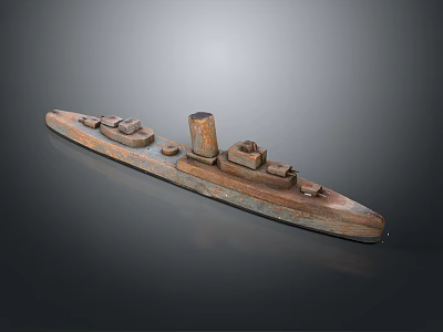 Classic Vintage Handcrafted Wooden Ship Model With Chimney And Deck Structures 3d model