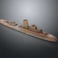 Classic Vintage Handcrafted Wooden Ship Model With Chimney And Deck Structures 3d model