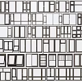 Various Black and White Window Frames in Different Styles Arranged in Pattern 3d model