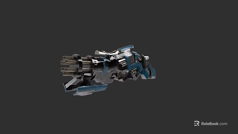 Advanced Futuristic Multi Barrel Weapon With Blue Black Metallic Mechanical Design 3d model 