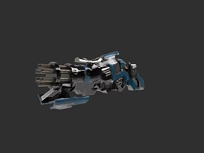 Advanced Futuristic Multi Barrel Weapon With Blue Black Metallic Mechanical Design 3d model