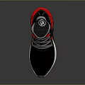 Modern Black Sports Sneakers With Red Texture Details On Sole And Gray Laces