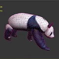 Blue and White Panda 3D Game Movie Character in Walking Pose with Gray Background Reflective Surface