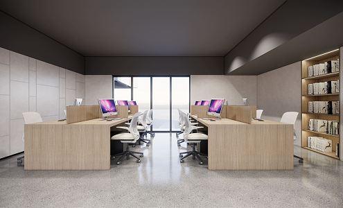 modern public office area office desks and chairs 3d model