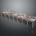 Vintage Wooden Bench With Weathered White Paint And Long Wooden Frame Structure