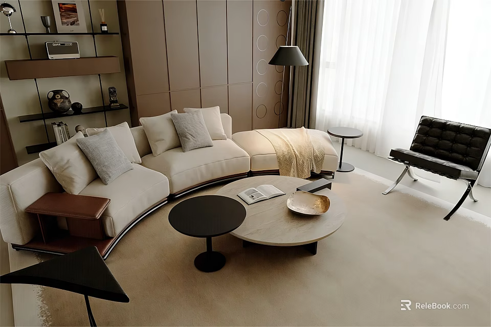 Light Colored L Shaped Sofa And Coffee Table Set In Modern Living Room 3d model 
