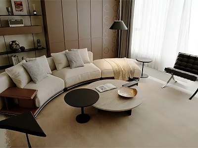 Light Colored L Shaped Sofa And Coffee Table Set In Modern Living Room 3d model