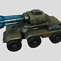 Military Armored Vehicle With Green Body Large Blue Cannon And Multi Wheel Design