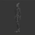 Silver Humanoid Robot Character With Metallic Armor Standing On Dark Reflective Surface 3d model