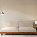 Minimalist Interior with Beige Two Seater Sofa Wooden Frame Floor Lamp and Side Table