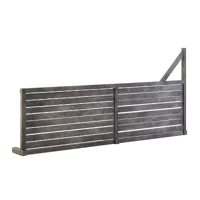 Gray Wooden Slatted Fence With Horizontal Panels And Angled Support Beam 3d model