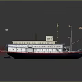 Vintage Paddlewheel Steamboat Model With Red Paddle Wheels White Hull And Flagpoles