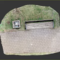 Park Rest Area With Wooden Bench Stone Trash Can Brick Pavement And Green Grass