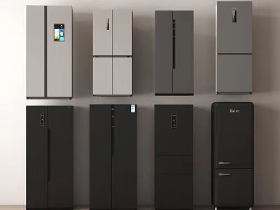 Various Modern Refrigerators With Digital Display In Gray And Black Designs 3d model