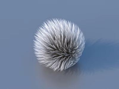 Fluffy Silver Gray Furry Decorative Ball on Light Blue Surface for Living Accessories 3d model