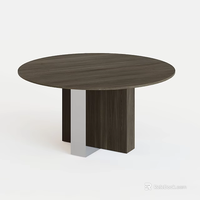 Modern Round Coffee Table With Wooden Top And Metal Pedestal Base 3d model 