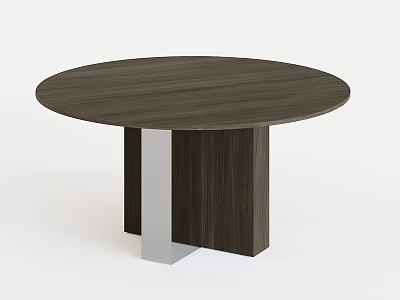 Modern Round Coffee Table With Wooden Top And Metal Pedestal Base 3d model