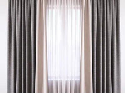 Elegant Gray and Beige Double Layer Curtains for Modern Home Window Decor 3d model