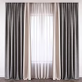 Elegant Gray and Beige Double Layer Curtains for Modern Home Window Decor 3d model