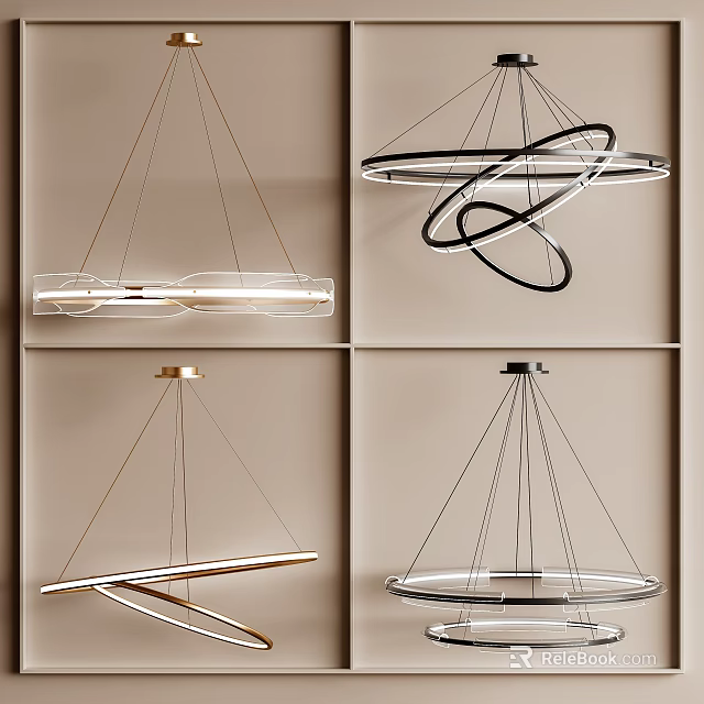 Modern Chandeliers With Unique Spiral Circular Linear And Metal Glass Designs 3d model 