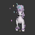 White Horned Game Character With Pink Blue Mane Tail And Colorful Diamond Stars In Pose