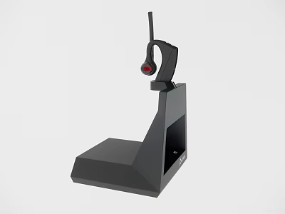 Modern Black Headphone Speaker Stand With Microphone And Red Accent 3d model