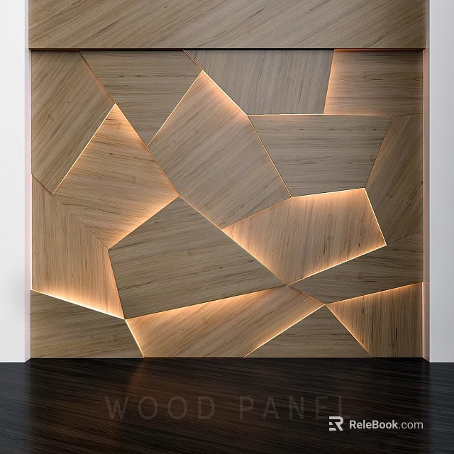 Modern Wall Design With Geometric Wooden Panels And Ambient Lighting 3d model 