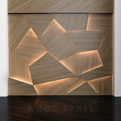 Modern Wall Design With Geometric Wooden Panels And Ambient Lighting 3d model