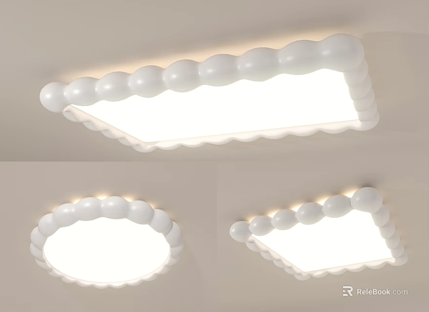 Modern White Ceiling Light With Bubble Shaped Edges In Rectangular And Circular Designs 3d model