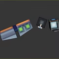 Pixel Art Medical Containers With Red Cross And Blue Green Transparent Panels