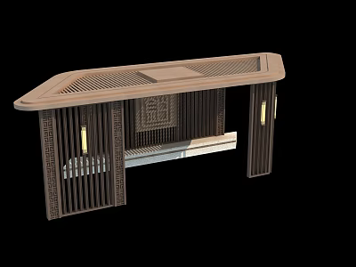 Elegant Traditional Chinese Wooden Console Table With Lattice Design And Carved Decorative Panel 3d model