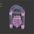 Vintage Jukebox With Arched Top Teal Blue Gradient Grid Door And Base Columns