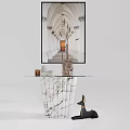 Elegant Modern Console Table with Marble Base Glass Top and Decorative Sculpture 3d model