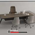 Modern Office Desk With Ergonomic Chairs Computer And Essential Office Supplies