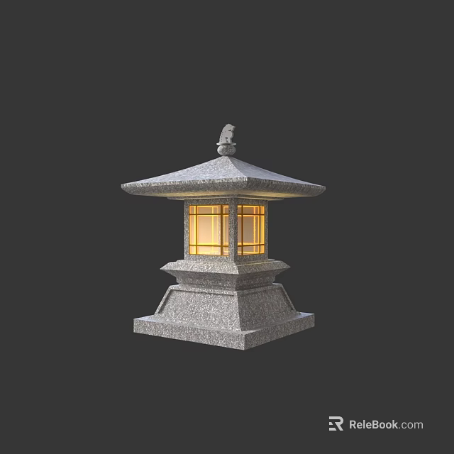 Traditional Japanese Style Outdoor Lamp With Stone Base And Translucent Panels 3d model 