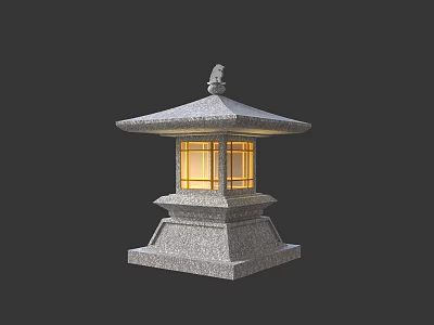 Traditional Japanese Style Outdoor Lamp With Stone Base And Translucent Panels 3d model