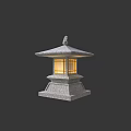 Traditional Japanese Style Outdoor Lamp With Stone Base And Translucent Panels